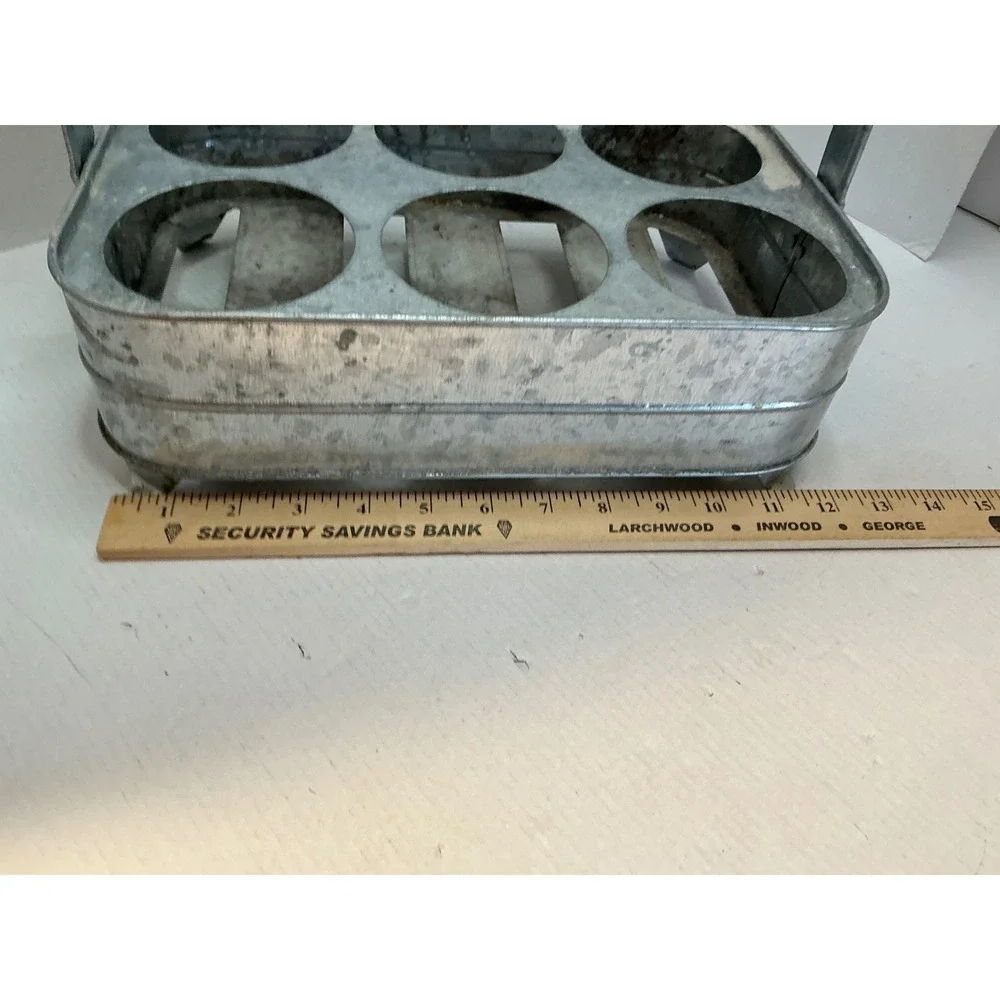 Pottery Barn Galvanized Metal 6 Bottle Carrier Caddy Farmhouse Decor